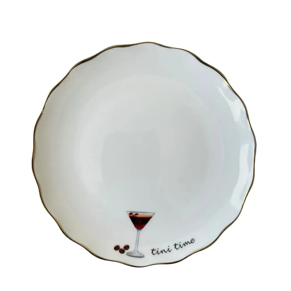 Godinger Martini Cocktail Appetizer Plates 6in Ceramic Set of 4 White NEW